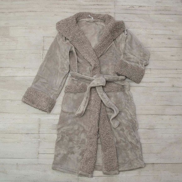 NWT Pottery Barn Faux Fur Trim Teddy Robe in Cloud Gray M